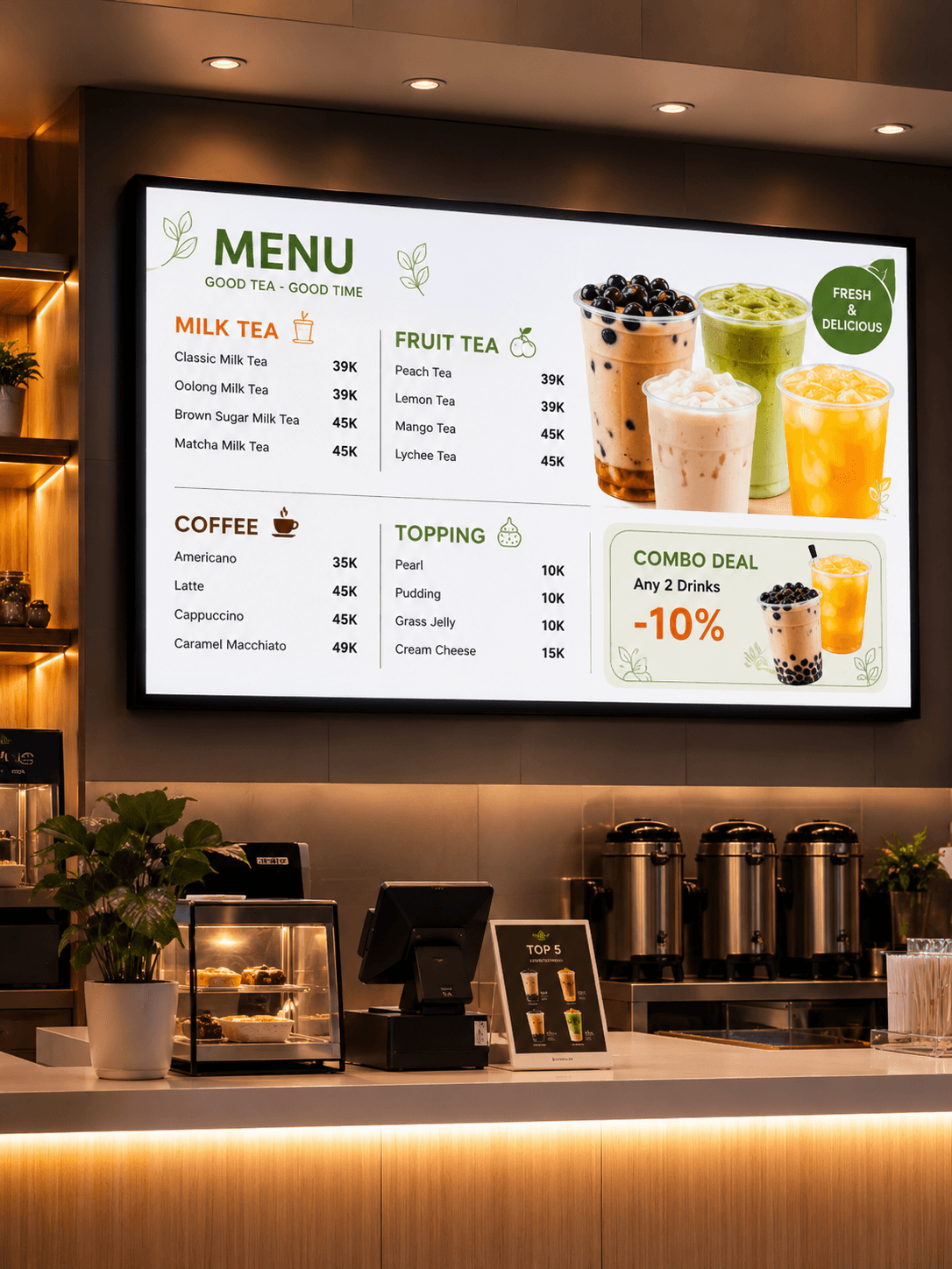 Bảng menu LED quảng cáo đặt tại quầy